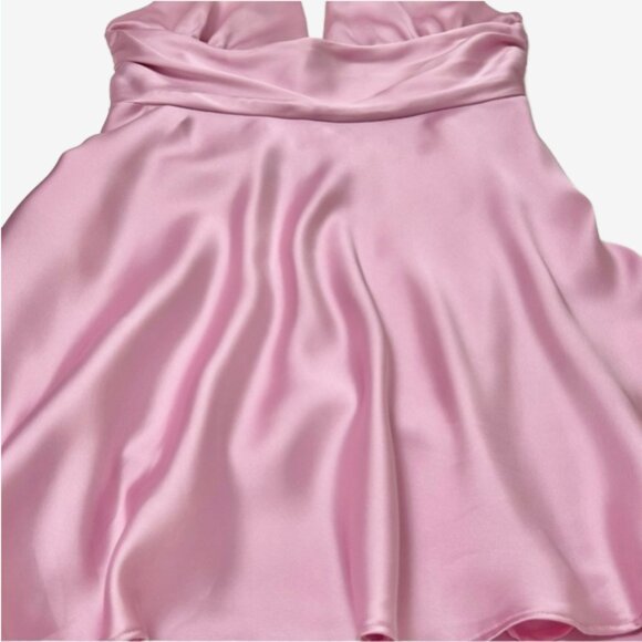 Zara Pink Satin Halter Mini Dress L Bow Waist A-Line Cocktail Party - Picture 10 of 16